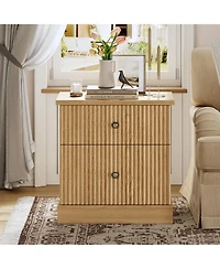 gaomon Fluted Nightstand with Drawers, Mid Century Modern Bedside Table, Light Wood Nightstand with Storage