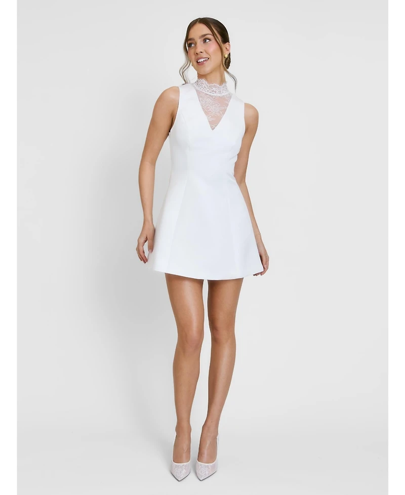 Six Stories Women's Lace High Neck A-line Mini Dress