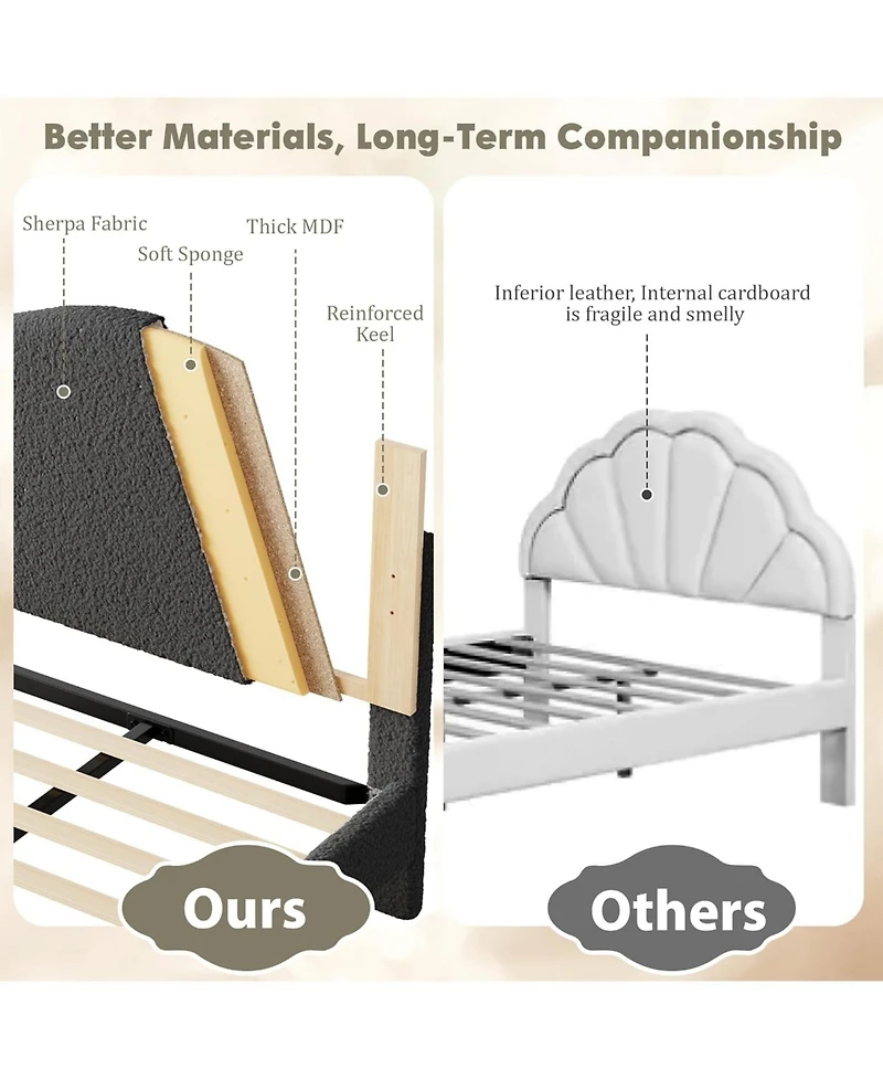 gaomon Queen Size Bed Frame with Upholstered Headboard, Soft Low Profile Sturdy Platform Bed with Rounded Corners Design, Heavy Duty, Wooden Slats