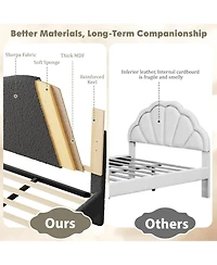 gaomon Queen Size Bed Frame with Upholstered Headboard, Soft Low Profile Sturdy Platform Bed with Rounded Corners Design, Heavy Duty, Wooden Slats