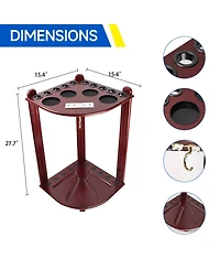 Gse Games & Sports Expert Wood 10 Corner Style Pool Cue Rack with Score Counter, Metal Hook, and Drink Holders