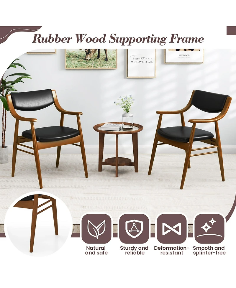 Gymax Set Of 4 Pu Leather Dining Chair w/ Padded Seat and Back Armrests Rubber Wood Frame
