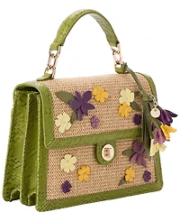 Brahmin Leather Small Hallie Floral Satchel Bag