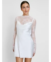 Six Stories Women's Lace Sleeve Cowl Satin Mini Dress