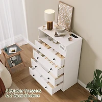 gaomon 4-Drawer Wooden Dresser with Led Lights & Charging Station, Modern Nightstand Chest for Bedroom
