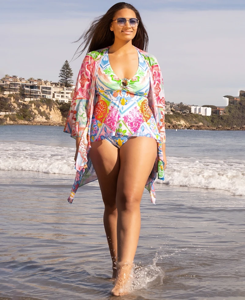 Becca Etc Plus Mijas Ring V-Neck Tankini Top