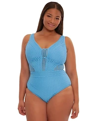 Becca Etc Plus Castaway Textured Fishnet One-Piece Swimsuit
