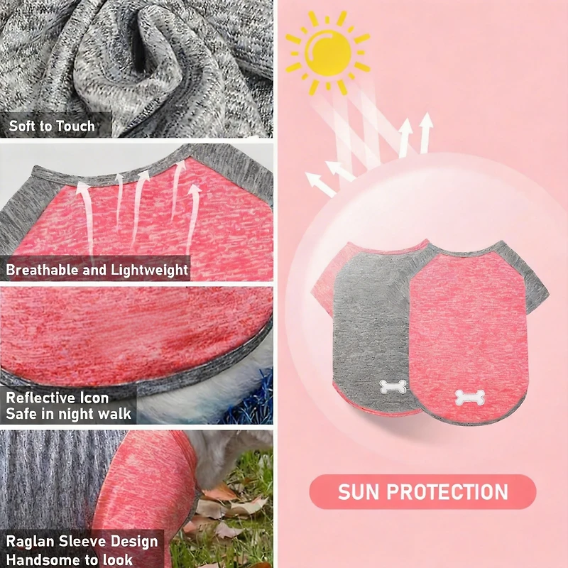 Aronkl 2-Pack Lightweight Athletic Dog T-Shirt with Reflective Label for Outdoor Use