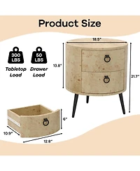 gaomon Modern Round Wood-Grain Side Table with 2 Drawers and Metal Legs