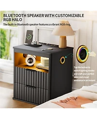 Vlrska 19.7-inch Wide Nightstand with Motion Sensor Function, Led Lights, and Wireless Charging Station