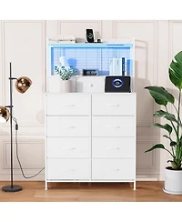 gaomon Rustic Dresser for Bedroom with Charging Station, App Controlled Rgb Led