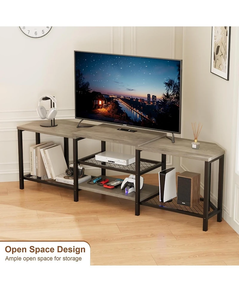 gaomon Tv Stand with 4 Open Shelves Corner Entertainment Center Power Outlets Plus Led Lights Media Console