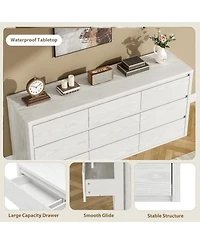 gaomon Farmhouse 9 Drawer Dresser Handle Free Wooden Storage Cabinet