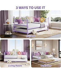 gaomon Kids Daybed with Trundle, Purple, Heart Metal Headboard, Steel Slats, Easy Assembly