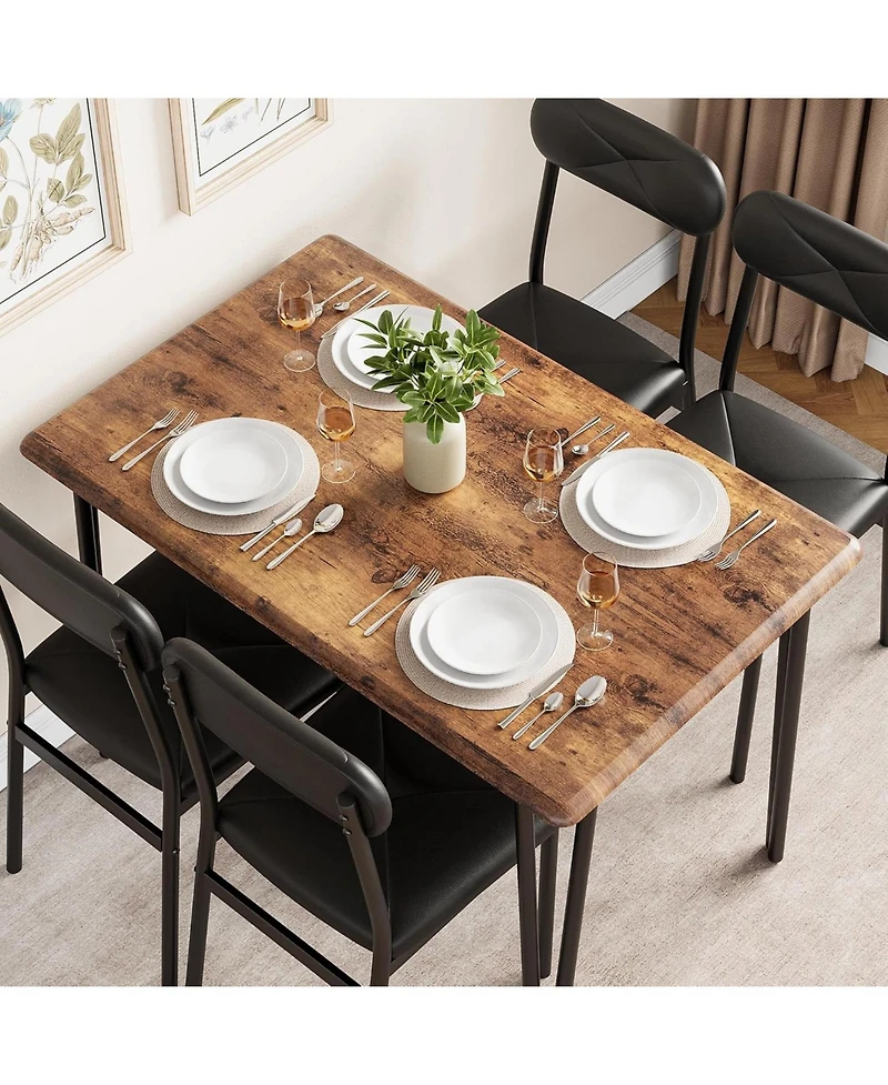 gaomon 5-Piece Square Dining Set for 4, Metal Frame Table & Upholstered Chairs, Retro
