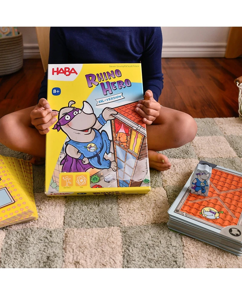 Haba Rhino Hero Xxl - Giant Games Version of The Classic Super Hero Card Stacking Game for Team Building and Family Fun, Ages 8 Years and Up