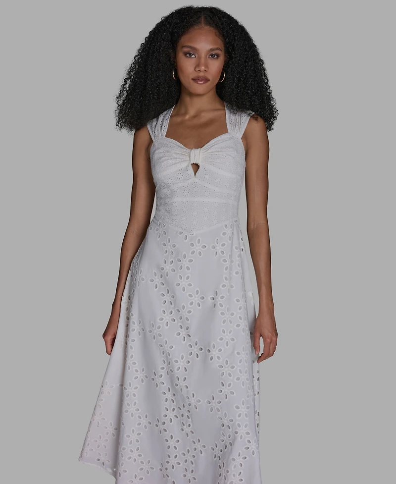 Bcbg Women's Sweetheart Neck Keyhole Eyelet Maxi Dress