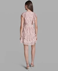 Bcbg Women's Printed Ruffle V-Neck Dress
