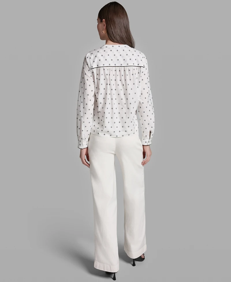 Bcbg Women's Long-Sleeve Collared Printed Top