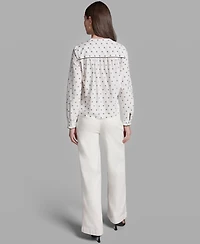 Bcbg Women's Long-Sleeve Collared Printed Top