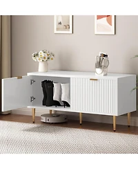 gaomon Modern Shoe Bench for Entryway Storage Bench with Fluted Door Wooden Shoe Cabinet for Foyer