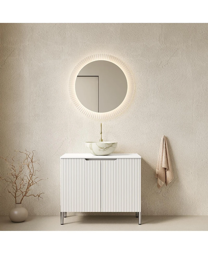 Sillysis 30" Freestanding Bathroom Vanity with Carrara Marble Top, Ceramic Bowl Sink & Double Door Storage Cabinet