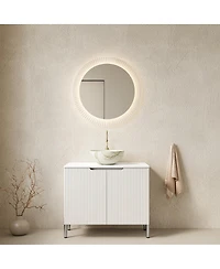 Sillysis 30" Freestanding Bathroom Vanity with Carrara Marble Top, Ceramic Bowl Sink & Double Door Storage Cabinet