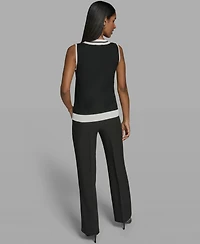 Karl Lagerfeld Women's Scoop-Neck Sleeveless Knit Top with Contrast Trim