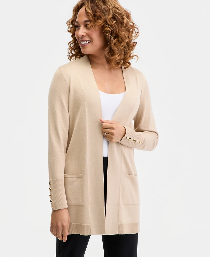 Jm Collection Women's Button-Sleeve Flyaway Cardigan Sweater