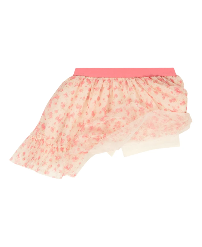 Kids Headquarters Girls' 2T-4T Flutter Sleeve Ribbed Top and Printed Tulle Skort, 2-Piece Set