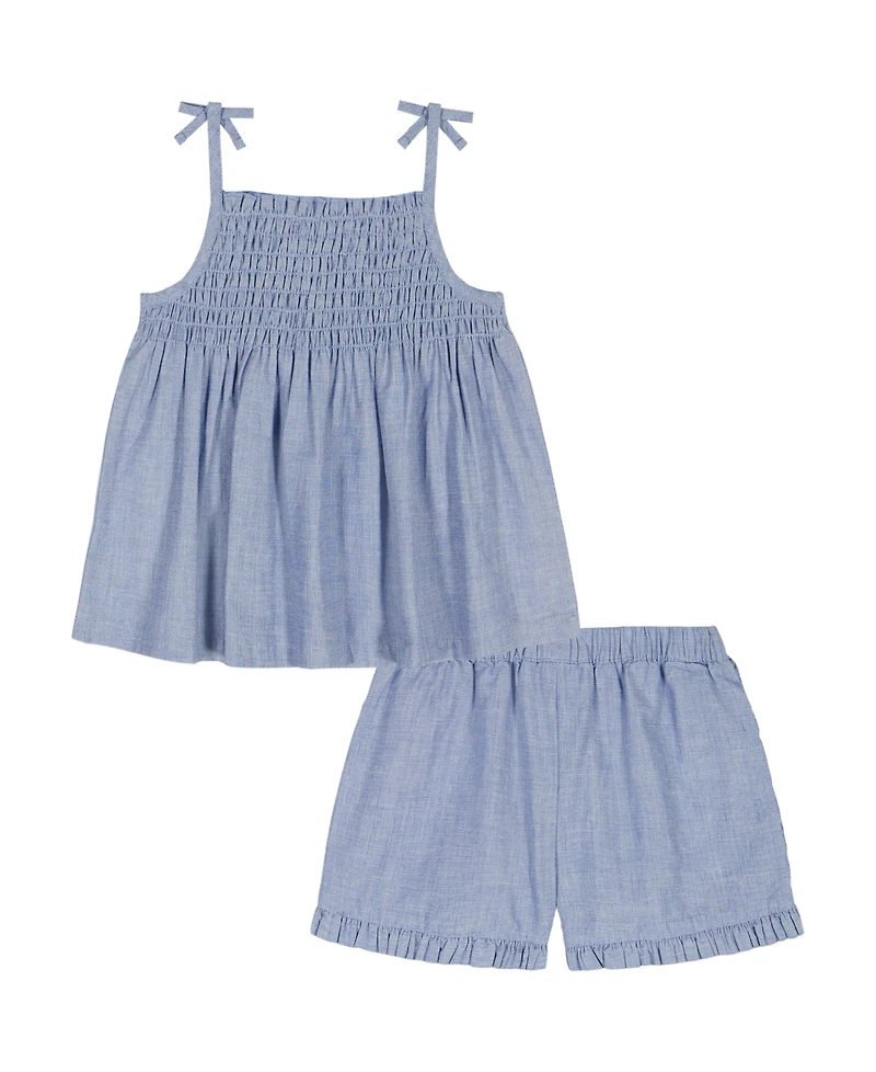 Kids Headquarters Girls' 2T-6X Woven Oxford Tunic and Ruffle Trim Shorts, 2-Piece Set