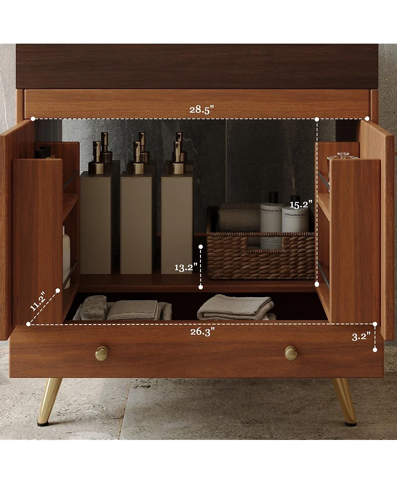 Sillysis 30" Freestanding Bathroom Vanity with Faux Marble Top, Ceramic Sink, Soft Close Storage for Small Bathrooms