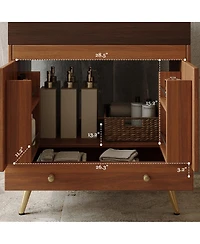 Sillysis 30" Freestanding Bathroom Vanity with Faux Marble Top, Ceramic Sink, Soft Close Storage for Small Bathrooms