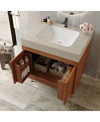 Sillysis 30" Freestanding Bathroom Vanity with Faux Marble Top, Ceramic Sink, Soft Close Storage for Small Bathrooms