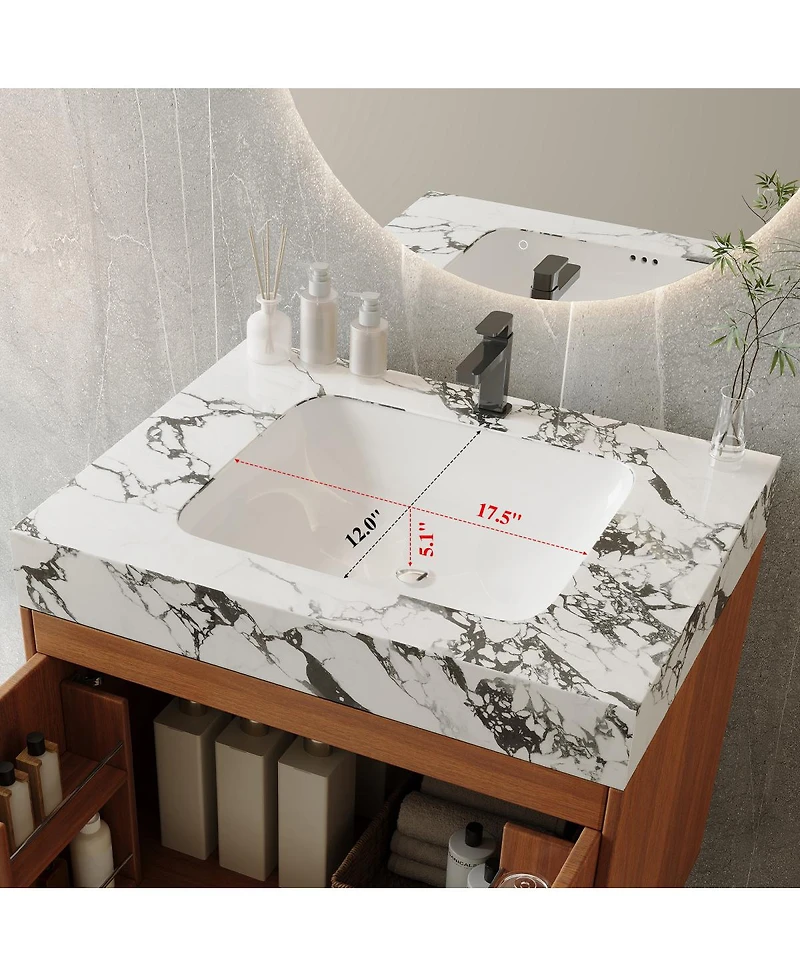 Sillysis 30" Freestanding Bathroom Vanity with Faux Marble Top, Ceramic Sink, Soft Close Storage for Small Bathrooms