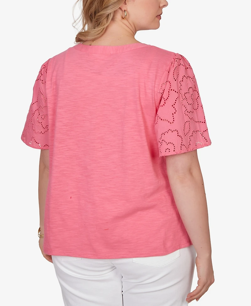 Ruby Rd. Plus Eyelet Sleeve Cotton Jersey Top