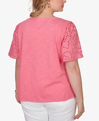 Ruby Rd. Plus Eyelet Sleeve Cotton Jersey Top