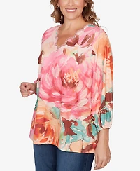 Ruby Rd. Plus Scalloped Neck Bold Floral Knit Top