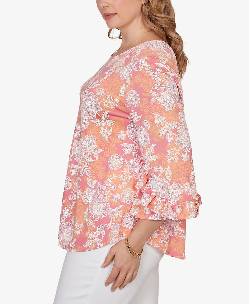 Ruby Rd. Plus Floral Puff Print Ruffle Knit Top