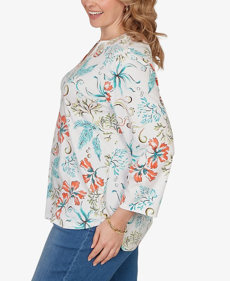 Ruby Rd. Plus Embellished Oceania Floral Knit Top