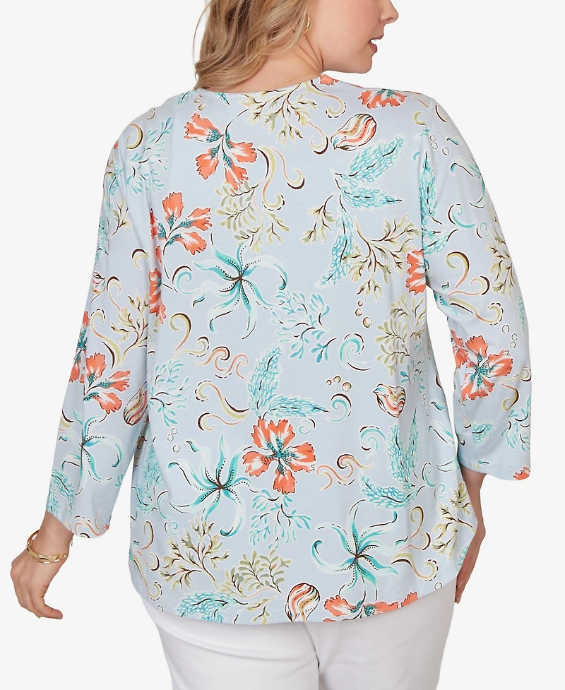 Ruby Rd. Plus Embellished Oceania Floral Knit Top