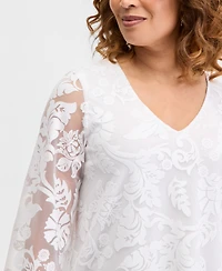 Jm Collection Women's 3/4-Sleeve Allover Burnout V-Neck Top, Macy's Exclusive