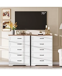gaomon Farmhouse 5 Drawers Dresser for Bedroom, 44'' Tall Chest of Drawer, Wooden Vertical Dresser with Metal Handles and Stable Base