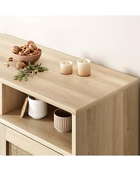 gaomon 2 Pack Rattan Sideboard Buffet Cabinets, Sideboard Cabinets with 2 Doors, Modern Accent Storage Console Tables, for Dining Room, Entryway