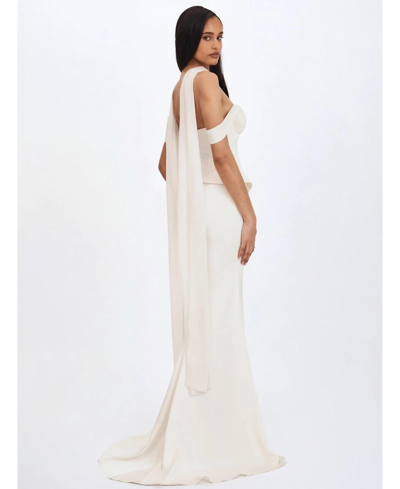 Miss Circle Women's Jessalyn Ivory Sweetheart Peplum Mermaid Wedding Dress with Chiffon Scarf