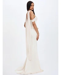 Miss Circle Women's Jessalyn Ivory Sweetheart Peplum Mermaid Wedding Dress with Chiffon Scarf