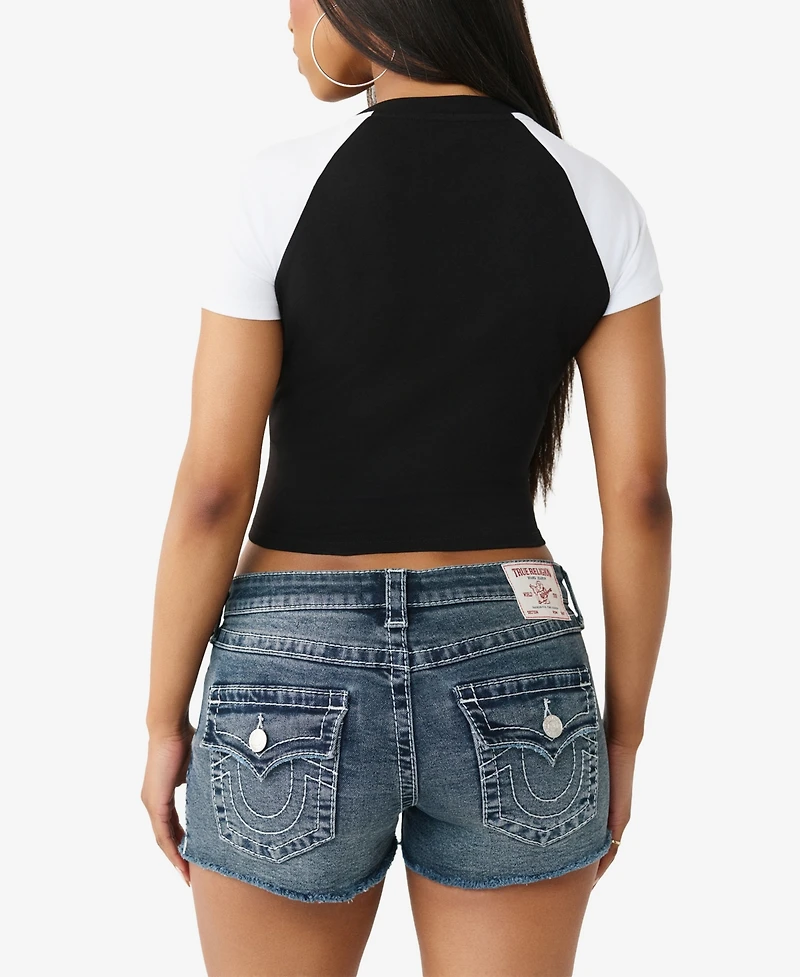 True Religion Women's Contrast Raglan Baby T-Shirt