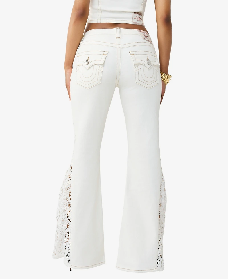 True Religion Women's Crochet Mid-Rise Flare-Flap Jeans