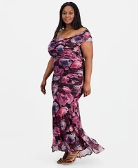 Emerald Sundae Trendy Plus Off-The-Shoulder Mesh Dress