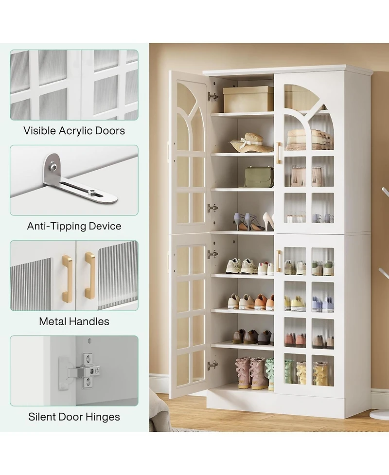 Tribesigns 68.94" Tall Shoe Cabinet with Doors and Led Lights Set of 2, 8-Tier Wooden Shoe Rack Organizer with Adjustable Shelves